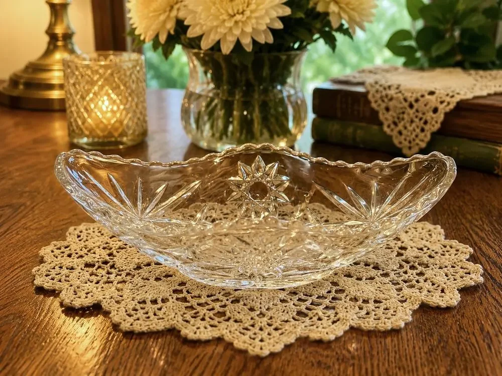 Vintage Anchor Hocking Star of David Banana Split Boat Dish
